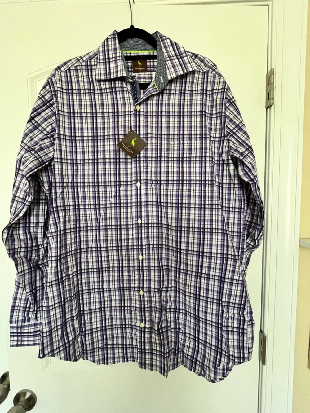 Tailorbyrd Purple and White Plaid Button-Down Shirt‎ Size Large Tall